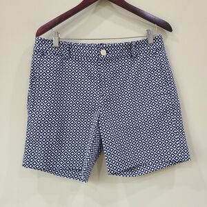 Chaps Womens Geometric Bermuda Short Size 10 Blue White Summer Nautical